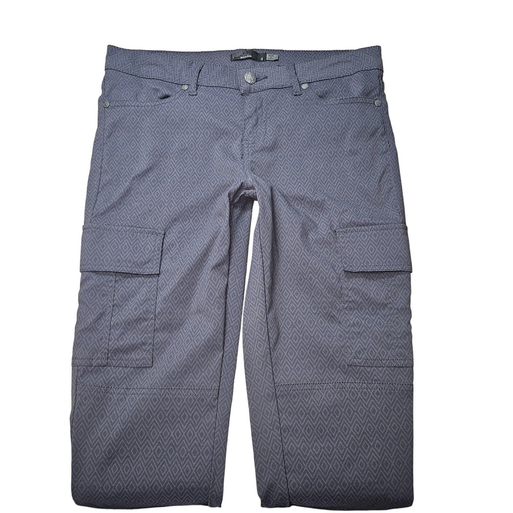 Prana Pants Womens 4 Gray Diamond Geometric Cargo Outdoor Hiking Stretch Nylon